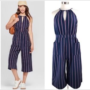 Universal thread striped cropped romper jumper